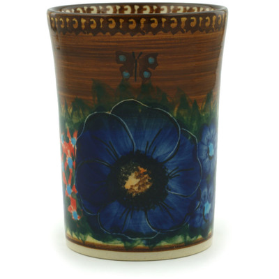 Polish Pottery Tumbler 8 oz Tropical Wildflowers UNIKAT