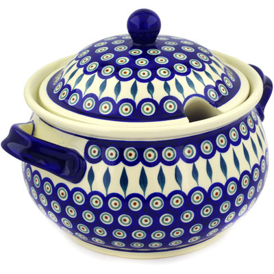 Polish Pottery Tureen 21 Cup Peacock Leaves