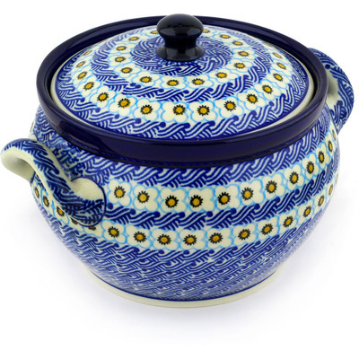 Polish Pottery Tureen 55 oz Woven Blue Basket