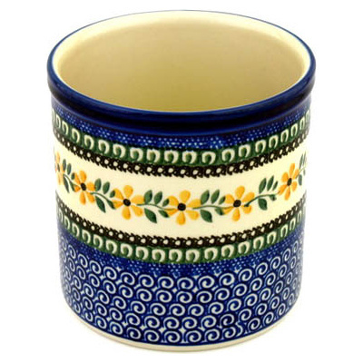 Polish Pottery Utensil Jar 6&quot; Golden Daisy Swirl