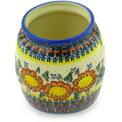 Polish Pottery Utensil Jar 7&quot; Sunshine Bees UNIKAT