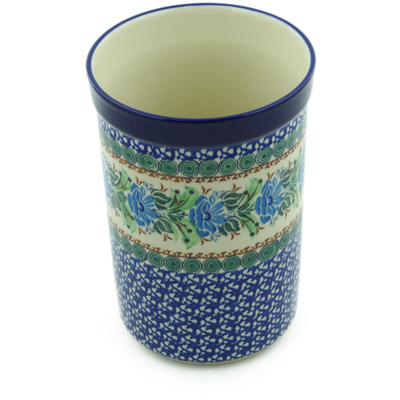 Polish Pottery Utensil Jar 8&quot; Sapphire Lotus UNIKAT