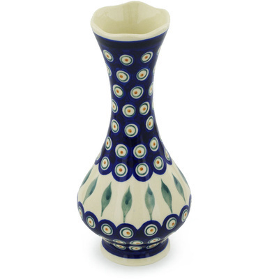 Polish Pottery Vase 10&quot; Peacock
