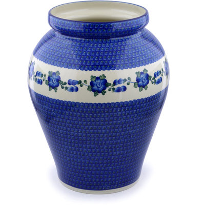 Polish Pottery Vase 16&quot; Blue Poppies