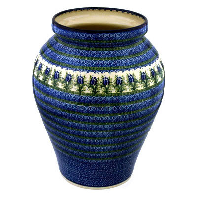 Polish Pottery Vase 16&quot; Tulip Motif UNIKAT