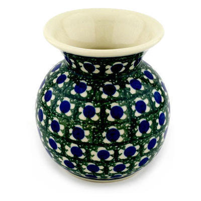 Polish Pottery Vase 4&quot; Blue Dot Daisy