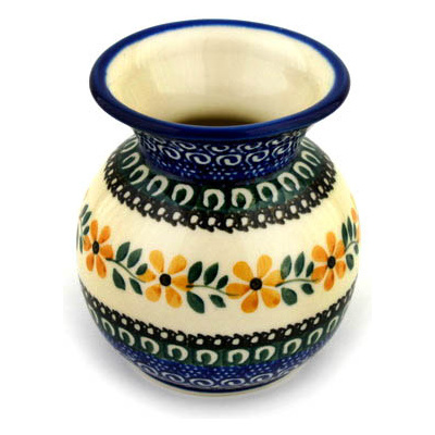 Polish Pottery Vase 4&quot; Golden Daisy Swirl