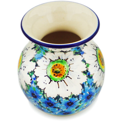 Polish Pottery Vase 4&quot; Pansies And Daisies UNIKAT