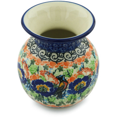 Polish Pottery Vase 4&quot; Proud Blue Jay UNIKAT