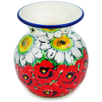Polish Pottery Vase 4&quot; Sweet Red Petals UNIKAT
