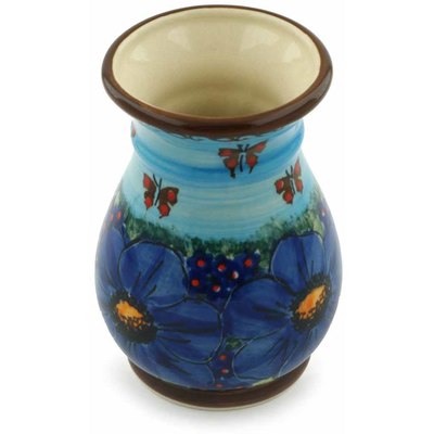 Polish Pottery Vase 5&quot; Blue Garden UNIKAT