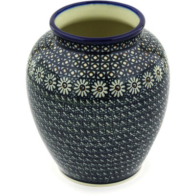 Polish Pottery Vase 7&quot; Black Daisy