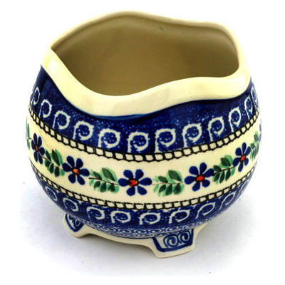 Polish Pottery Vase 7&quot; Blue Daisy Swirls