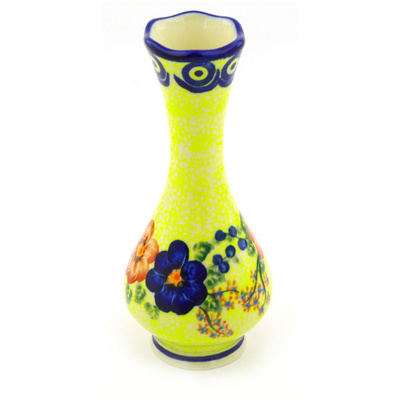 Polish Pottery Vase 7&quot; Neon Poppies