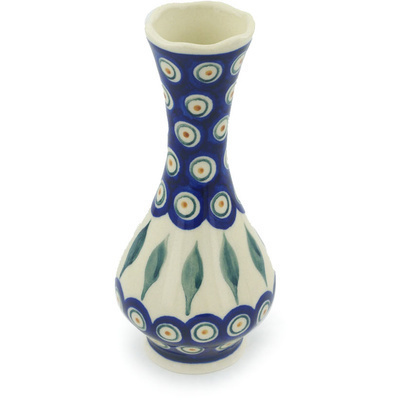 Polish Pottery Vase 7&quot; Peacock
