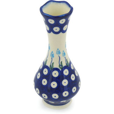 Polish Pottery Vase 7&quot; Peacock Tulip Garden