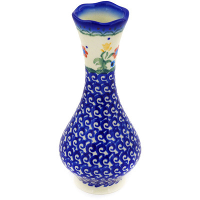 Polish Pottery Vase 7&quot; Spring Flowers