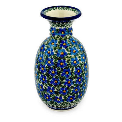 Polish Pottery Vase 8&quot; Blue Daisy Dream UNIKAT