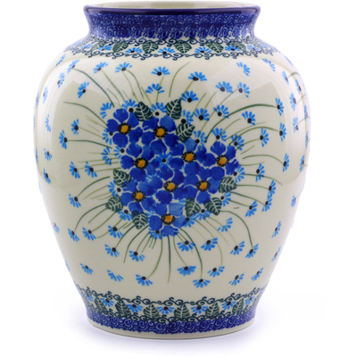 Polish Pottery Vase 8&quot; Forget Me Not UNIKAT