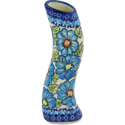 Polish Pottery Vase 9&quot; Bold Blue Poppies UNIKAT
