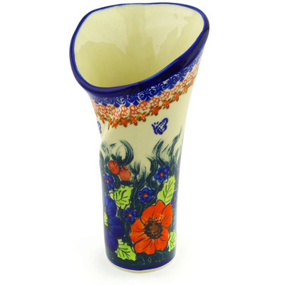 Polish Pottery Vase 9&quot; Butterfly Splendor UNIKAT