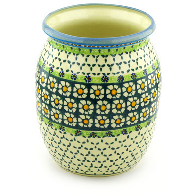 Polish Pottery Vase 9&quot; Green Daisy