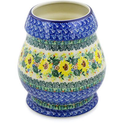 Polish Pottery Vase 9&quot; Yellow Garden UNIKAT
