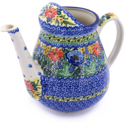 Polish Pottery Watering Can Bountiful Blue Bonnet UNIKAT