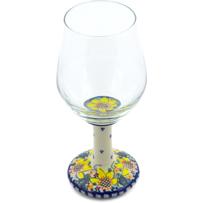 Polish Pottery Wine Glass 16 oz Sunflower UNIKAT