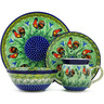 Polish Pottery 4-Piece Place Setting Rooster Parade UNIKAT