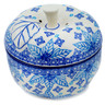 Polish Pottery Apple Shaped Jar 5&quot; Blue Poinsettia UNIKAT