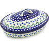 Polish Pottery Baker with Cover 12&quot; Bleeding Heart Peacock
