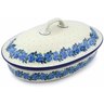 Polish Pottery Baker with Cover 14&quot; Blue Rose