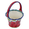 Polish Pottery Basket with Handle 8&quot; Sweet Red Petals UNIKAT