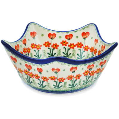 Polish Pottery Bowl 7&quot; Peach Spring Daisy
