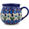 Polish Pottery Bubble Mug 9 oz Blue Tulip Garden UNIKAT