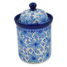 Polish Pottery Cookie Jar 8&quot; Blue Poinsettia UNIKAT