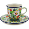Polish Pottery Cup with Saucer 7 oz Country Boutique UNIKAT