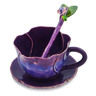 Ceramic Cup with Saucer and Spoon 9 oz Rustic Purple