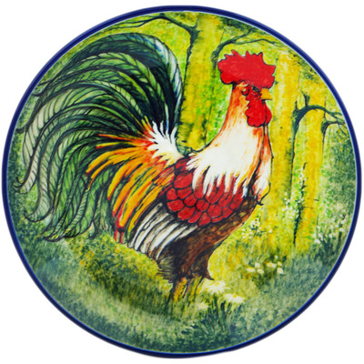Polish Pottery Dinner Plate 10&frac12;-inch Rooster In Wood UNIKAT