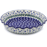 Polish Pottery Fluted Pie Dish 10&quot; Blue Tulip Peacock