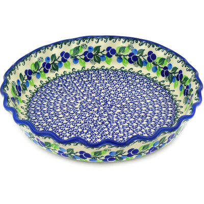 Polish Pottery Fluted Pie Dish 10&quot; Limeberry
