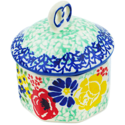 Polish Pottery Jar with Lid 3&quot; Midsommar Crown UNIKAT