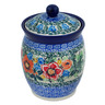 Polish Pottery Jar with Lid 5&quot; Blue Daisy Bouquet UNIKAT