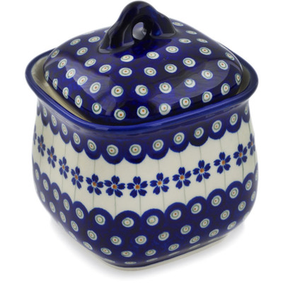 Polish Pottery Jar with Lid 6&quot; Flowering Peacock