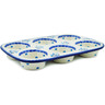 Polish Pottery Muffin Pan 11&quot; Winter Sparrow