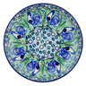 Polish Pottery Plate 10&quot; Blue Rooster UNIKAT