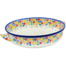 Polish Pottery Round Baker with Handles 10-inch Medium Flower Meadow In The Garden UNIKAT