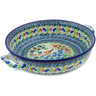 Polish Pottery Round Baker with Handles 10-inch Medium Relaxing Day UNIKAT