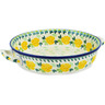 Polish Pottery Round Baker with Handles 10-inch Medium Yellow Rose